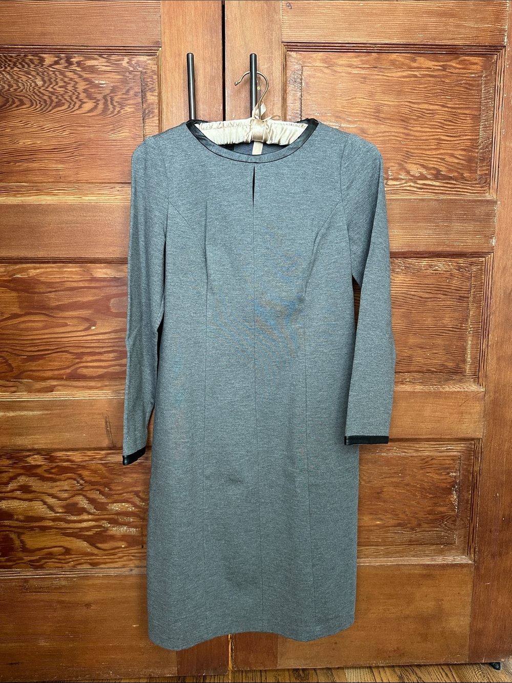 Talbots Grey Long-Sleeve Sheath Dress with Black Trim